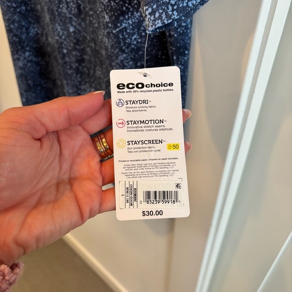 Jack Nicklaus NWT Palm Leaf Navy Blue Men's Golf Polo Size Small SPF 50 - Picture 5 of 10